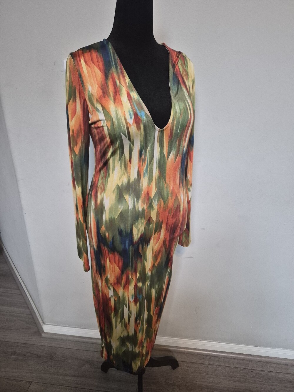 Multi-Color V-Neck Long Sleeve Women's Dress